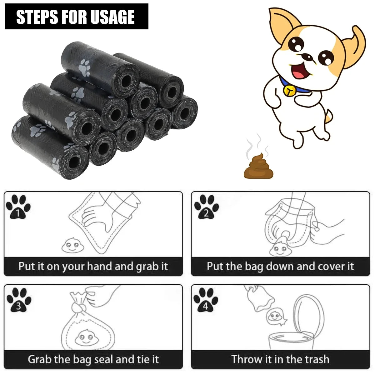 2/40Rolls Pet Dog Poop Bags Dispenser Collector Garbage Bag Puppy Cat Pooper Scooper Bag Small Rolls Outdoor Clean Pets Supplies